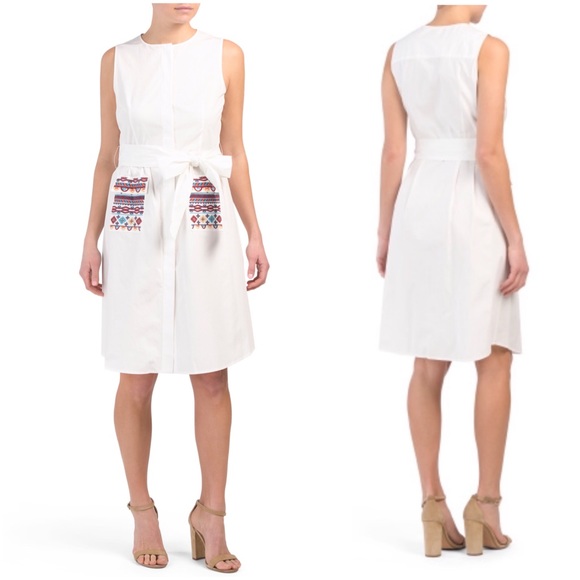 Tahari Dresses & Skirts - 🍭 • 🎉HP🎉• White Embroidery Pocket Cotton Dress